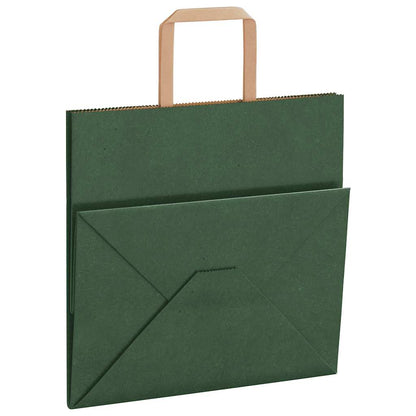 Sacchetti di Carta 250 pz con Manici Verdi 26x17x25 cm