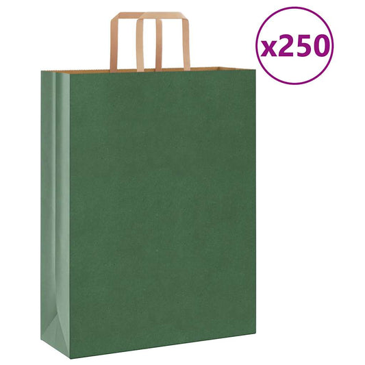 Sacchetti di Carta 250 pz con Manici Verdi 32x12x42 cm