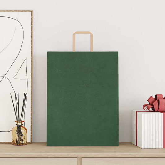 Sacchetti di Carta 250 pz con Manici Verdi 32x12x42 cm