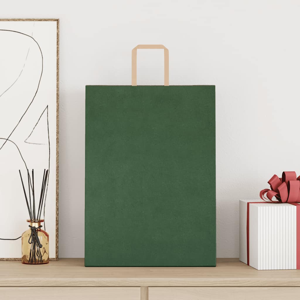 Sacchetti di Carta 250 pz con Manici Verdi 32x17x44 cm