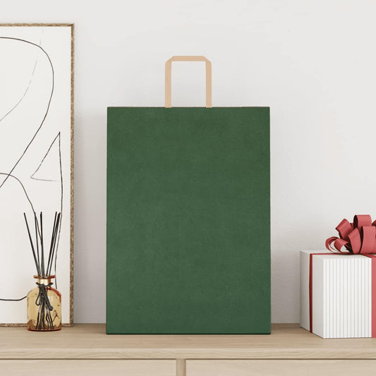 Sacchetti di Carta 250 pz con Manici Verdi 32x17x44 cm