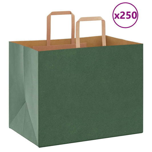 Sacchetti di Carta 250 pz con Manici Verdi 32x22x24 cm
