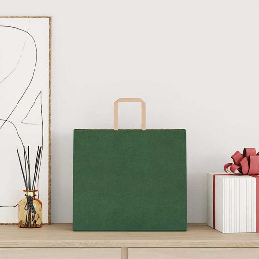 Sacchetti di Carta 250 pz con Manici Verdi 32x22x28 cm