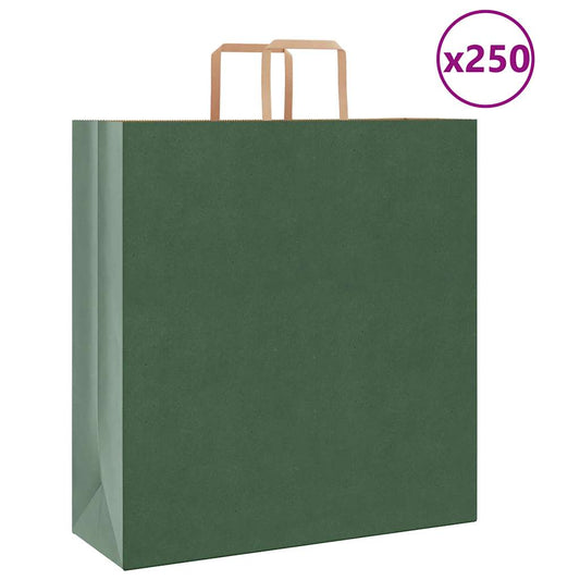 Sacchetti di Carta 250 pz con Manici Verdi 45x17x48 cm
