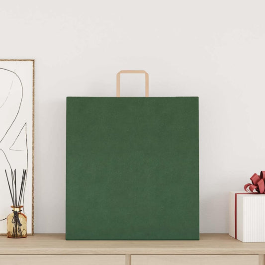 Sacchetti di Carta 250 pz con Manici Verdi 45x17x48 cm