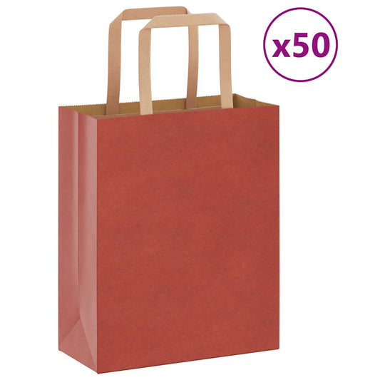 Sacchetti di Carta 50 pz con Manici Rossi 18x8x22 cm