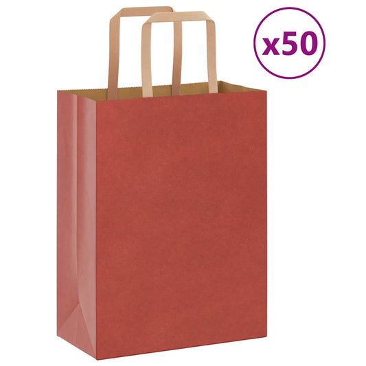 Sacchetti di Carta 50 pz con Manici Rossi 21x11x28 cm