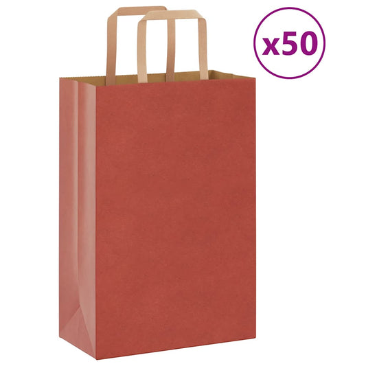 Sacchetti di Carta 50 pz con Manici Rossi 21x11x31 cm