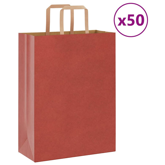Sacchetti di Carta 50 pz con Manici Rossi 26x12x35 cm