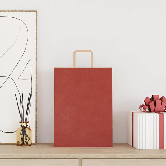 Sacchetti di Carta 50 pz con Manici Rossi 26x12x35 cm