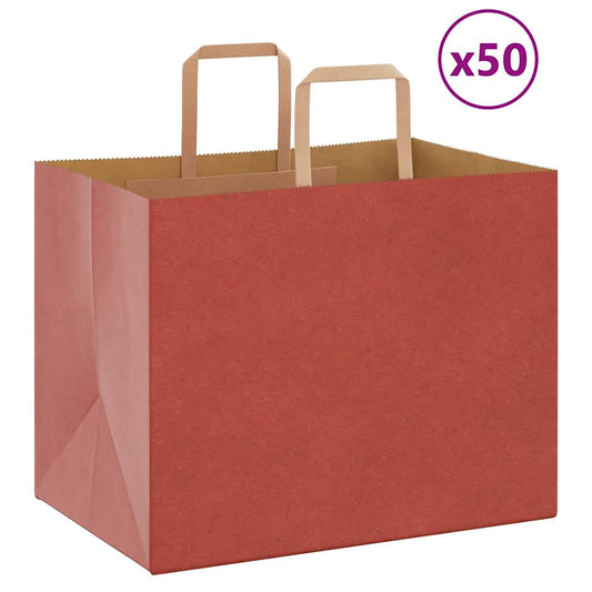 Sacchetti di Carta 50 pz con Manici Rossi 32x22x24 cm
