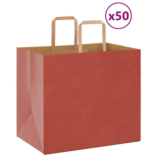 Sacchetti di Carta 50 pz con Manici Rossi 32x22x28 cm