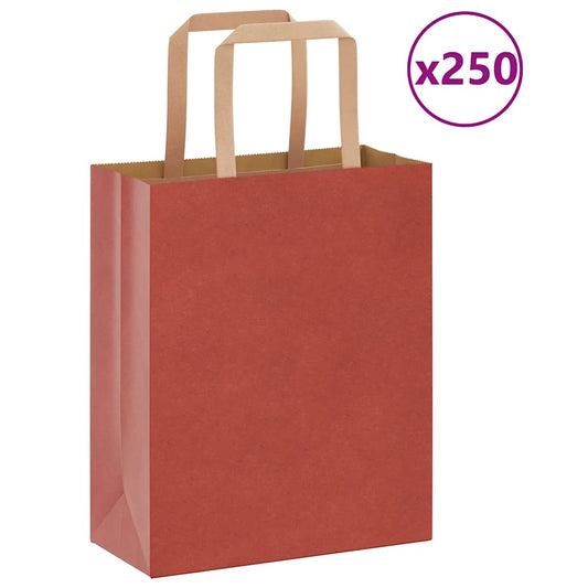 Sacchetti di Carta 250 pz con Manici Rossi 18x8x22 cm