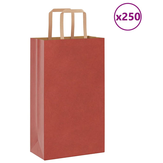 Sacchetti di Carta 250 pz con Manici Rossi 21x11x36 cm