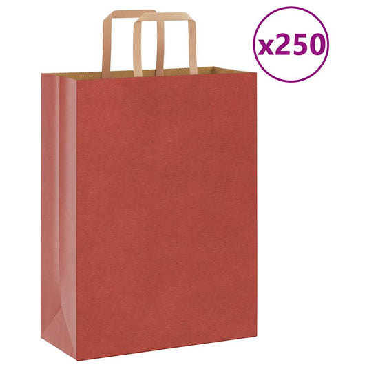 Sacchetti di Carta 250 pz con Manici Rossi 26x12x35 cm