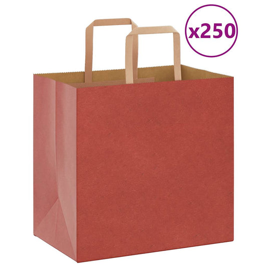 Sacchetti di Carta 250 pz con Manici Rossi 26x17x25 cm