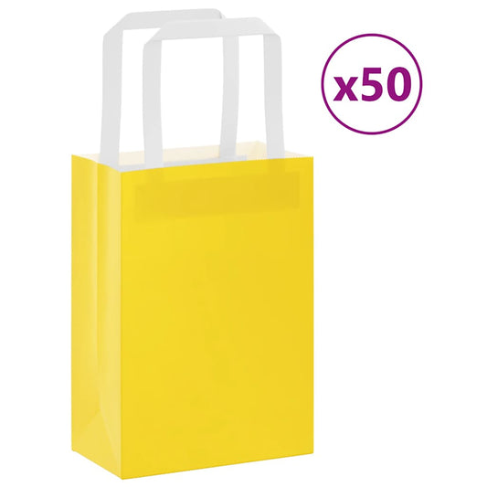 Sacchetti di Carta 50 pz con Manici Gialli 15x8x21 cm