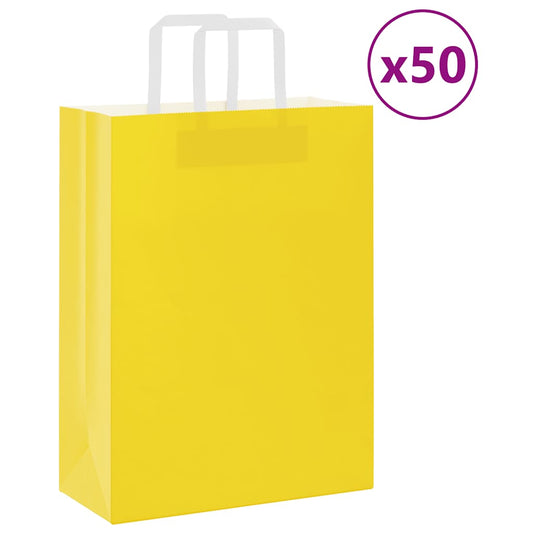 Sacchetti di Carta 50 pz con Manici Gialli 26x12x35 cm