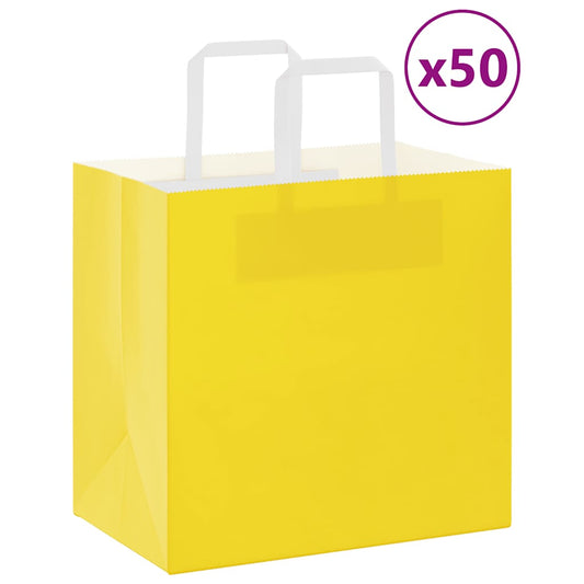 Sacchetti di Carta 50 pz con Manici Gialli 26x17x25 cm