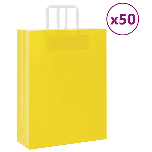 Sacchetti di Carta 50 pz con Manici Gialli 32x12x42 cm