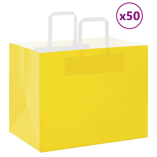 Sacchetti di Carta 50 pz con Manici Gialli 32x22x24 cm