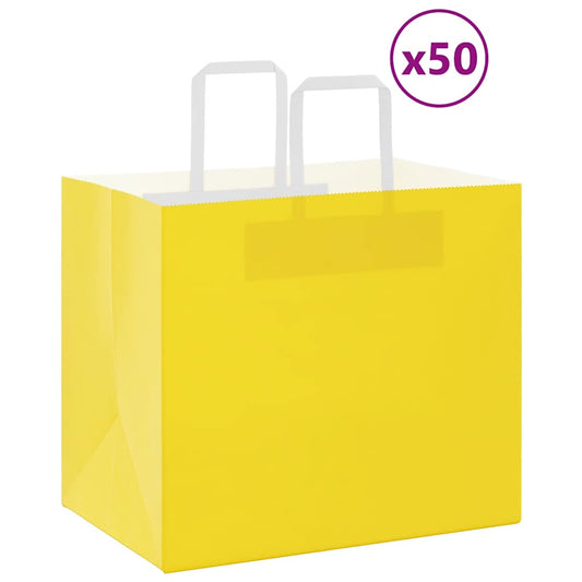 Sacchetti di Carta 50 pz con Manici Gialli 32x22x28 cm