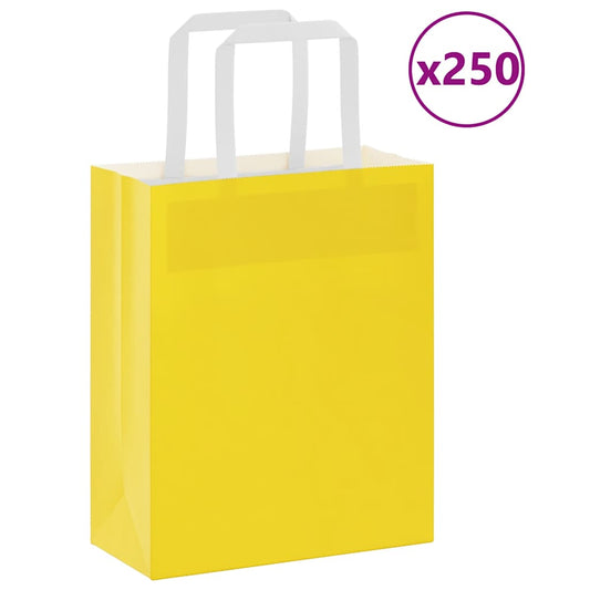 Sacchetti di Carta 250 pz con Manici Gialli 18x8x22 cm
