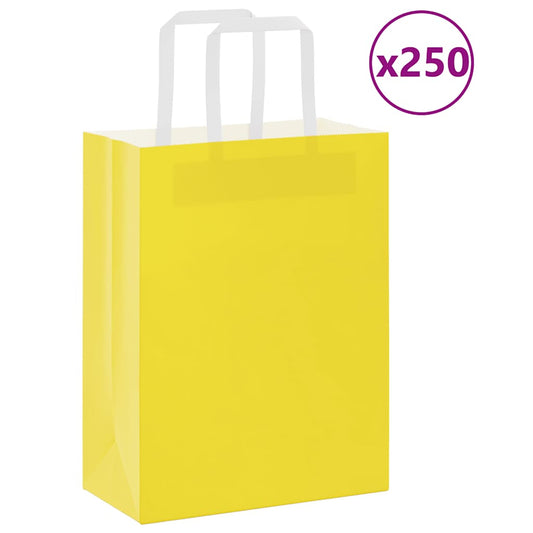 Sacchetti di Carta 250 pz con Manici Gialli 21x11x28 cm