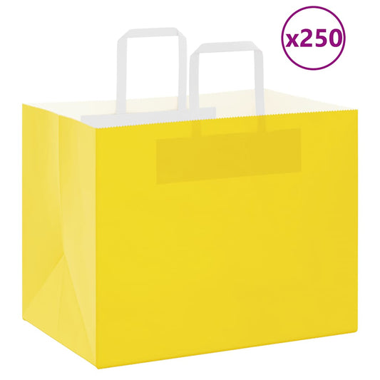Sacchetti di Carta 250 pz con Manici Gialli 32x22x24 cm