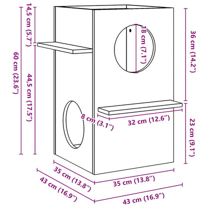 Cuccia per Gatti Marrone Cera 43x43x60cm Legno Massello di Pino