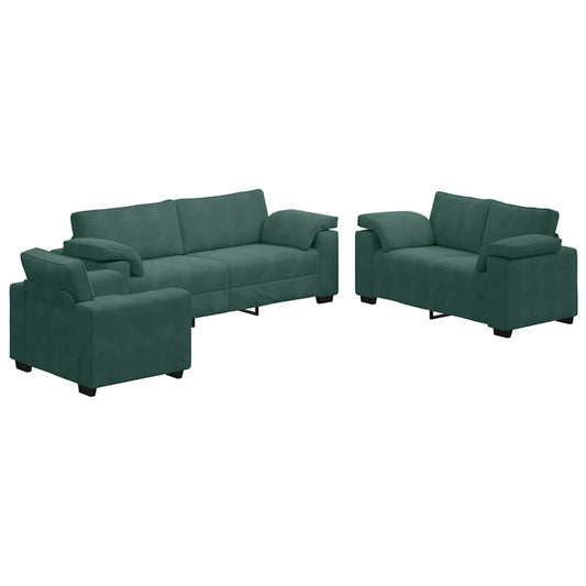 Set di Divani 3 pz con Cuscini Verde scuro in Velluto