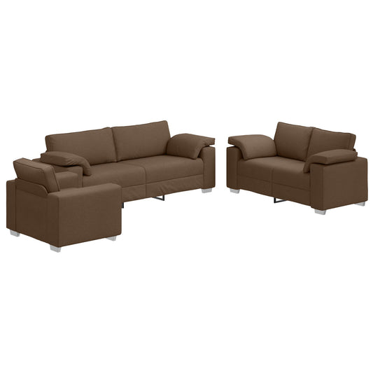 Set Divani  3 Pezzi con Cuscini in Tessuto Marrone