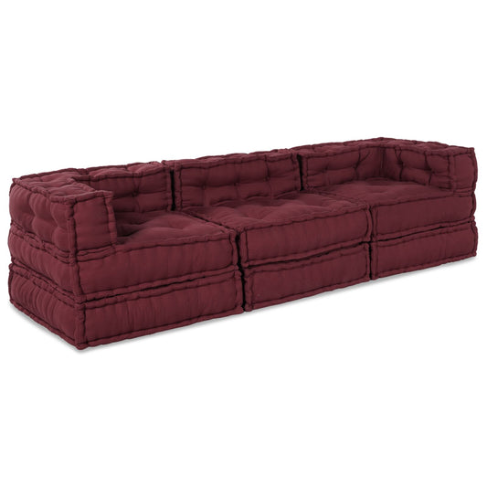 Pouf modulari vidaXL 3 pezzi in tessuto borgogna
