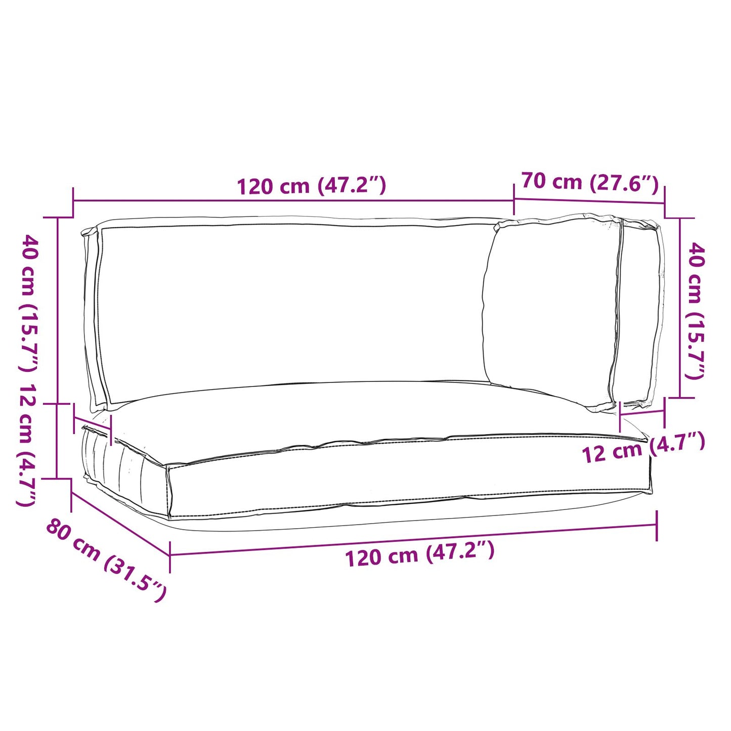 Set di Cuscini per Pallet  Set di 3 Grigio Poliestere Standard