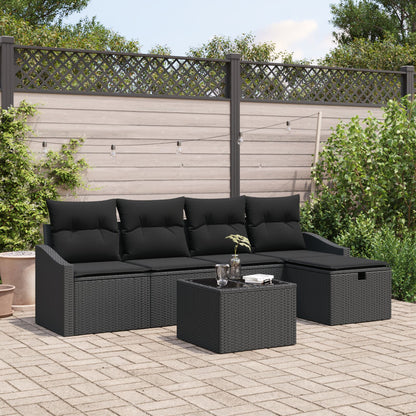 Set Divano Giardino da 6 Pezzi con Cuscini in Polyrattan Nero