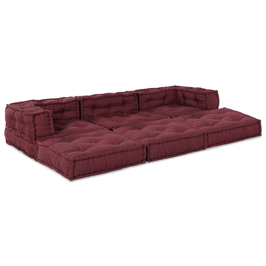 Pouf modulari vidaXL 3 pezzi in tessuto borgogna