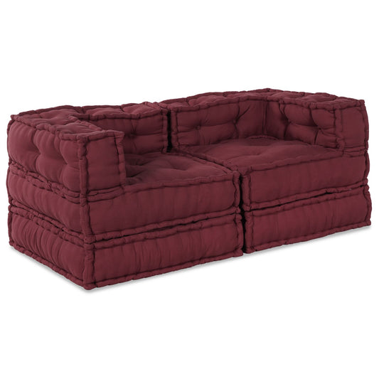 Pouf Modulari vidaXL 2 pz in tessuto Borgogna