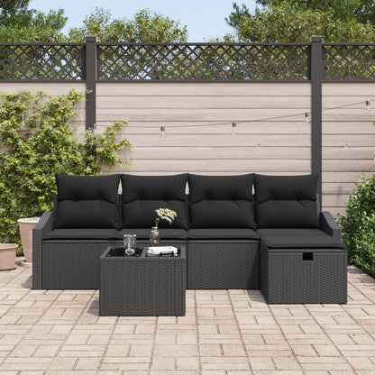 Set Divano Giardino da 6 Pezzi con Cuscini in Polyrattan Nero